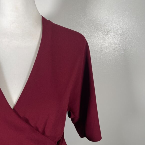 Trina Turk Wrap Top Womens Size 4 Maroon Tie Waist Long Sleeve V Neck Back Zip - Picture 4 of 15